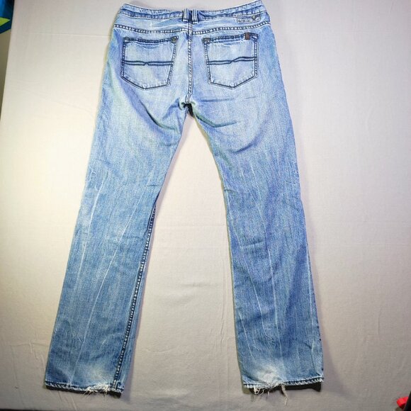 Buffalo jeans Six authentic men's size 31x32 hard washed blue frayed distressed - Picture 3 of 14
